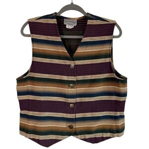STONEBRIDGE Vintage Southwestern Stripe Button Vest Multicolor Cabincore M‎